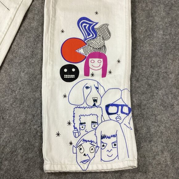 BDG Urban Outfitters High Rise Carpenter Jean Sz 26 Doodle Print Graffiti Ivory - Picture 8 of 16